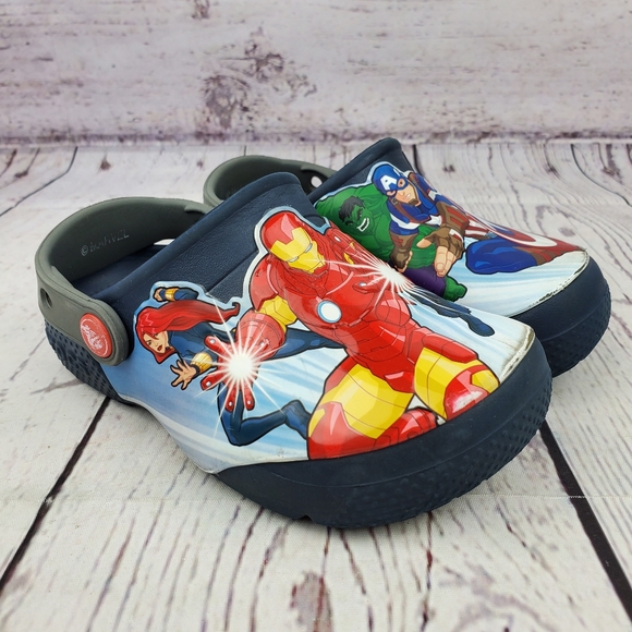 CROCS Other - Crocs Avengers Patch Kids Blue Clogs